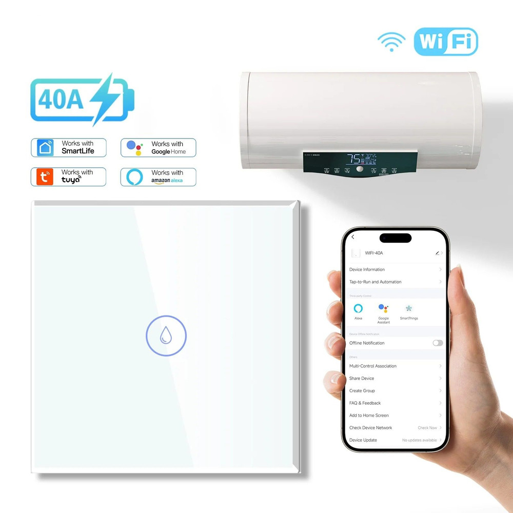 Smart Wall Switch For WiFi Controlled Water Heater With Voice And App Control 2