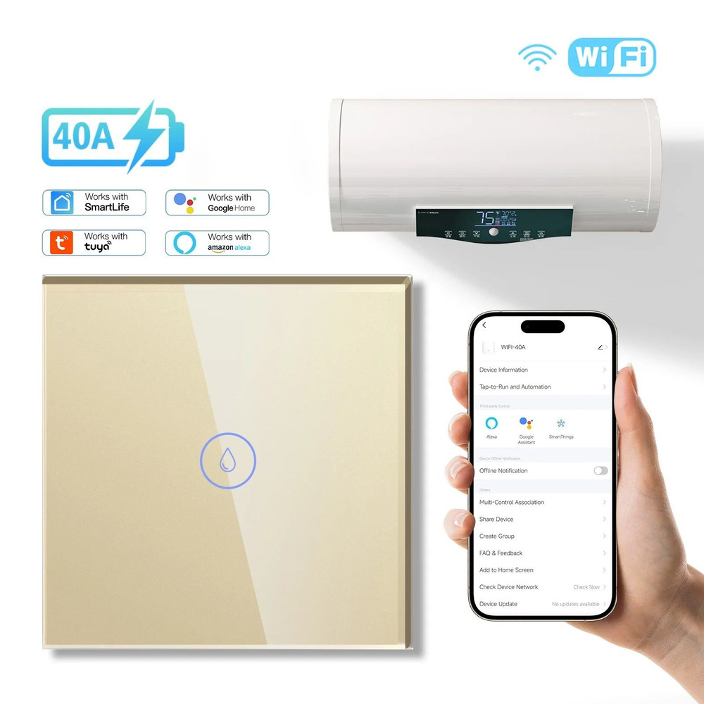 Smart Wall Switch For WiFi Controlled Water Heater With Voice And App Control 4