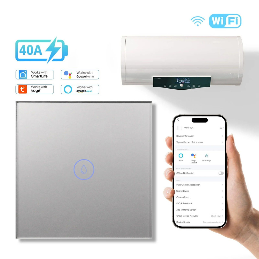 Smart Wall Switch For WiFi Controlled Water Heater With Voice And App Control 5