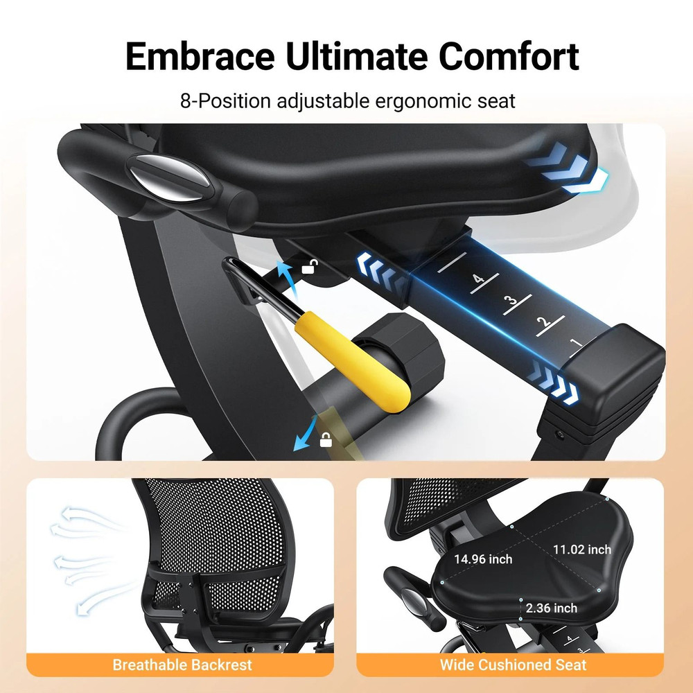Premium Recumbent Exercise Bike For Quiet Comfortable Home Workouts 1