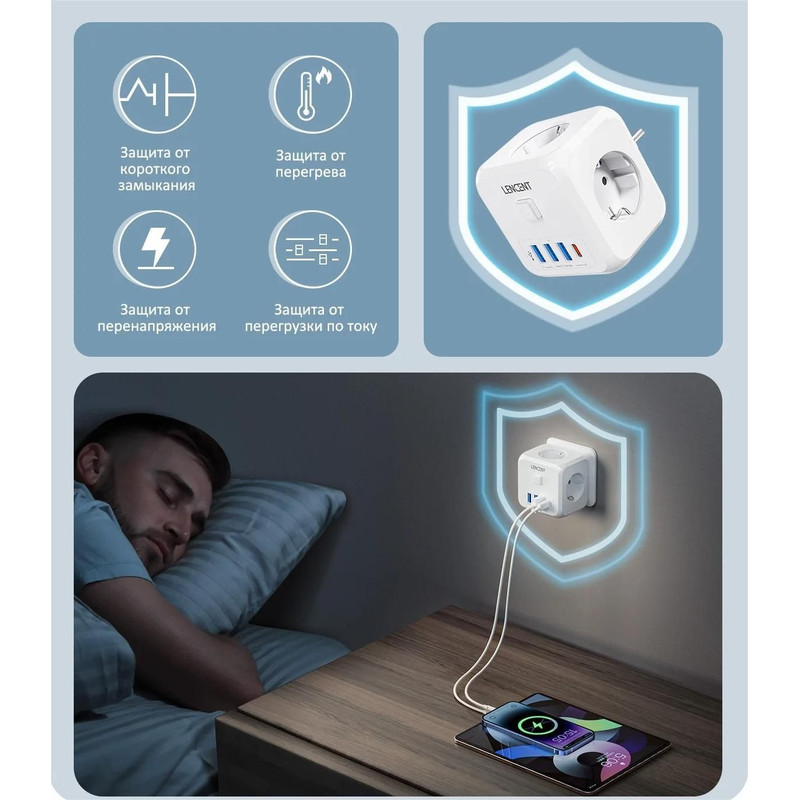 Compact EU Power Cube With AC Outlets USB And Type C Charging 3