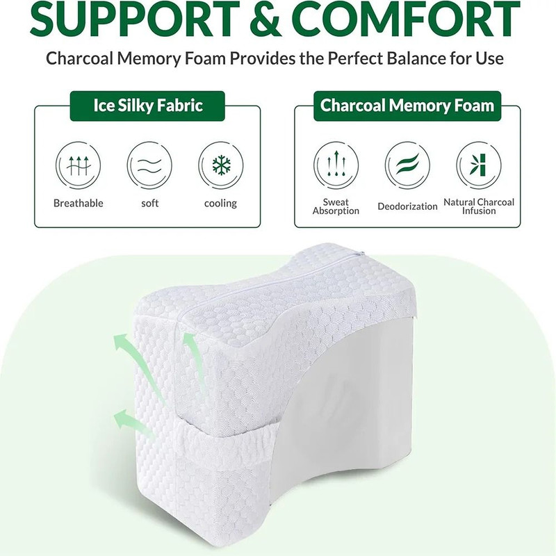 Memory Foam Knee Pillow With Adjustable Straps For Side Sleepers 0