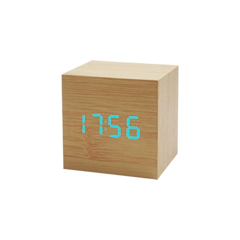 Wooden Cube Voice Control Alarm Clock 11