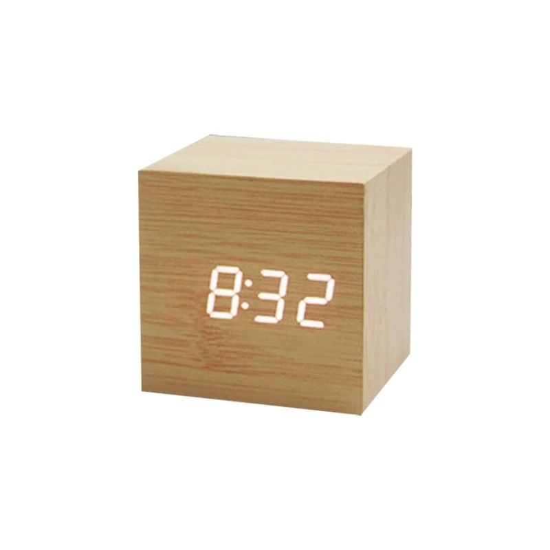 Wooden Cube Voice Control Alarm Clock 18
