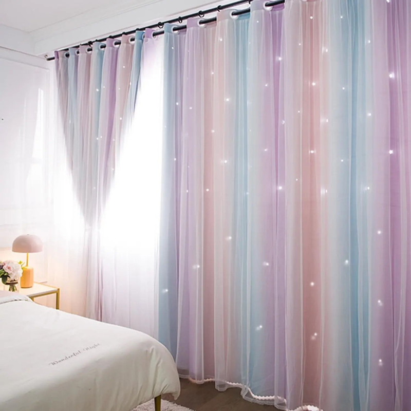Colorful Rainbow Star Curtains For Kids Room 0