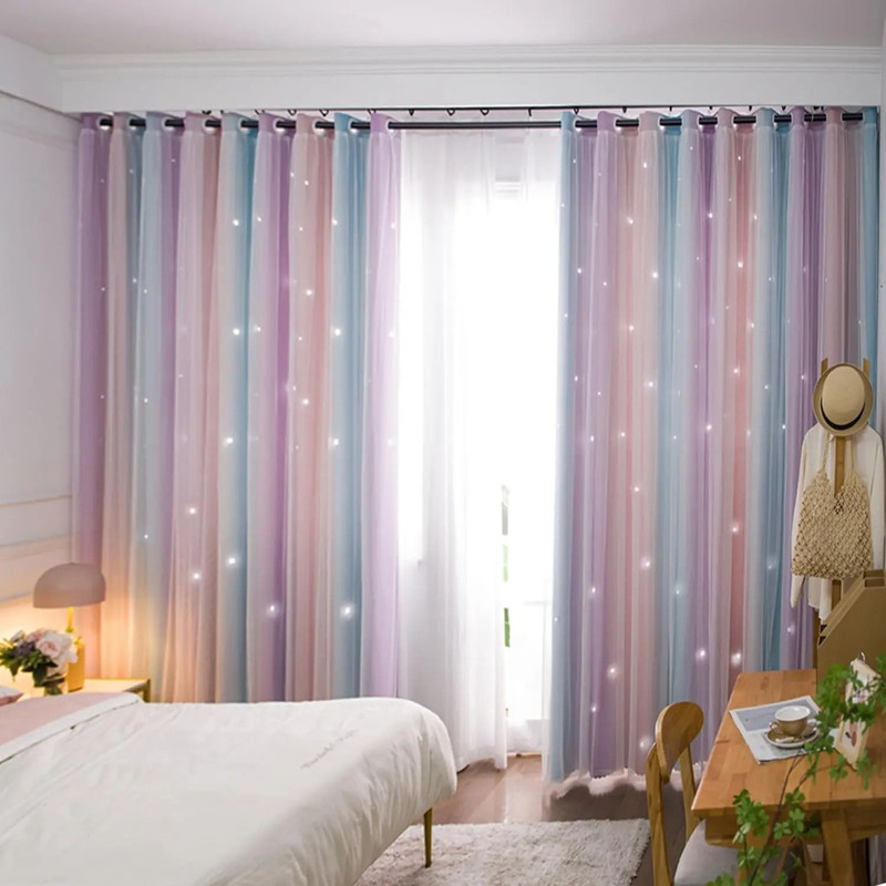 Colorful Rainbow Star Curtains For Kids Room 2