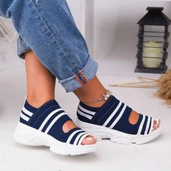 knit slip on peep toe platform sandals for women