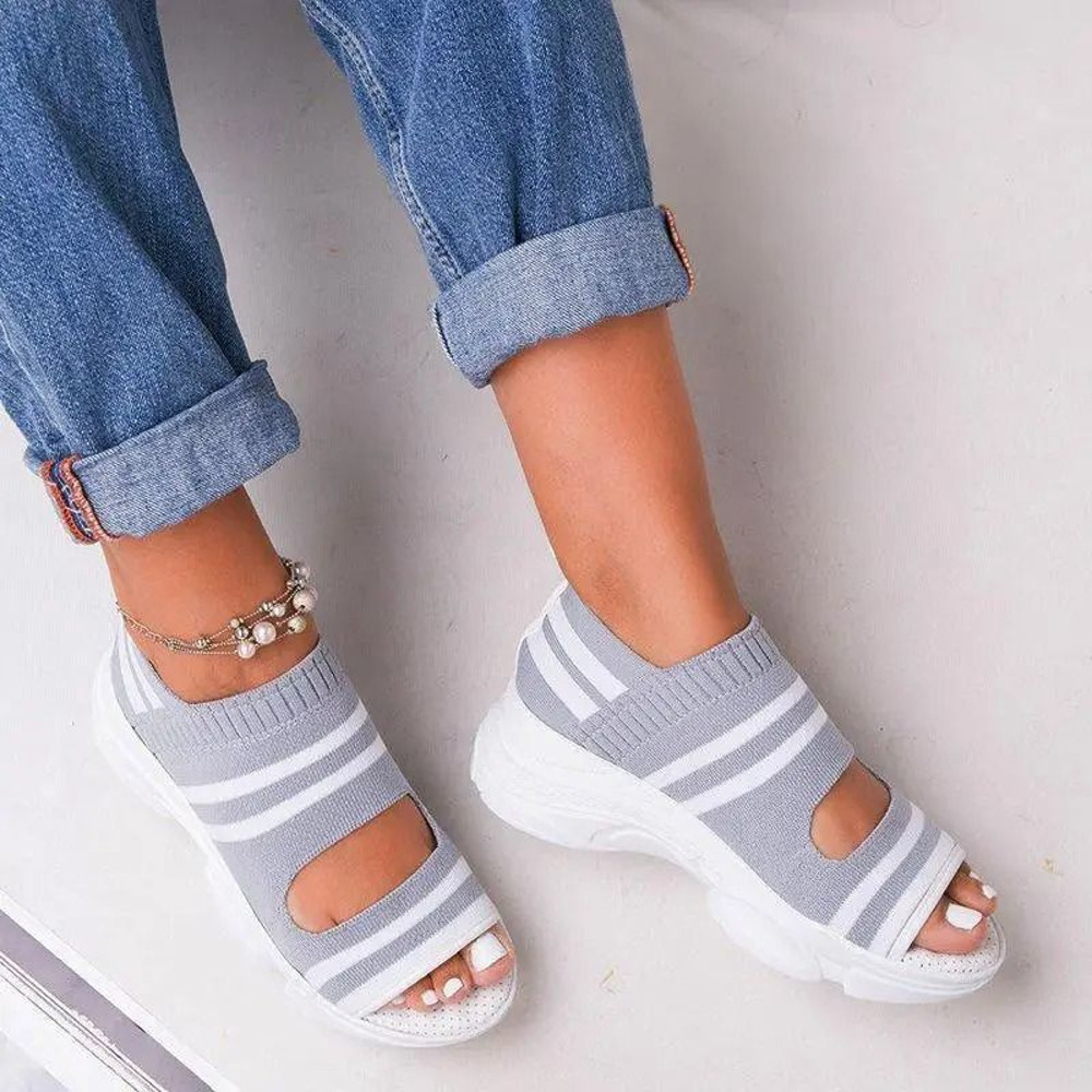 Knit Slip On Peep Toe Platform Sandals For Women 5