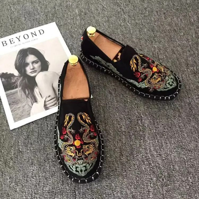 Traditional Embroidered Beijing Cloth Loafers For Men 23