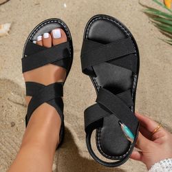 elastic band casual flat sandals for women