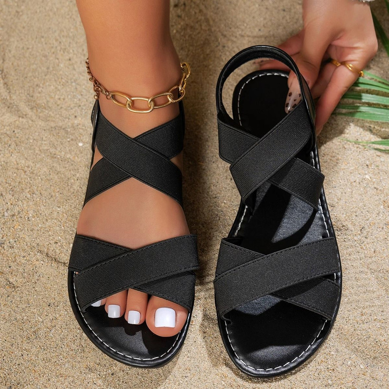 Elastic Band Casual Flat Sandals For Women 3