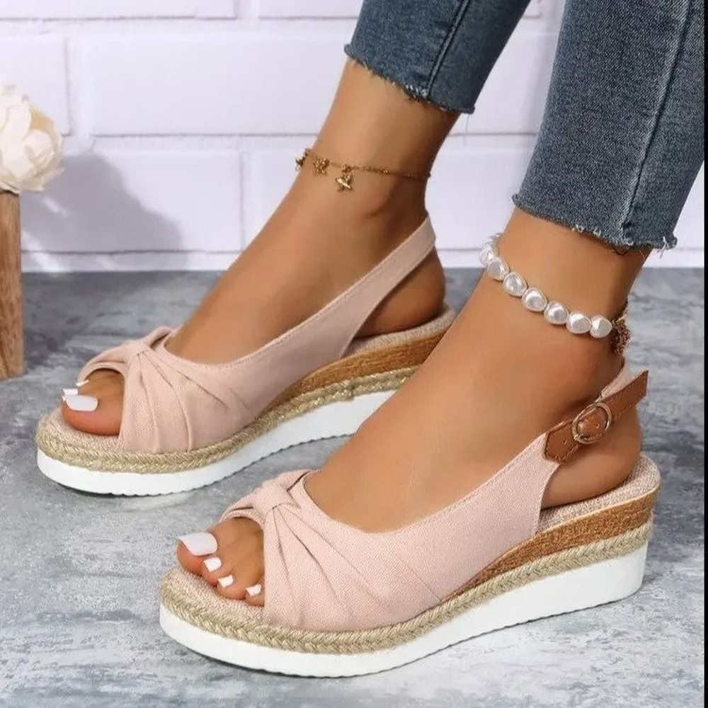 Womens Buckle Peep Toe Wedge Sandals For Casual And Occasion Wear 9