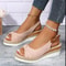 Womens Buckle Peep Toe Wedge Sandals For Casual And Occasion Wear 9
