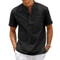 Mens Cotton Linen Henley Shirt Casual Short Sleeve 1