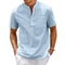 Mens Cotton Linen Henley Shirt Casual Short Sleeve 3