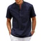 Mens Cotton Linen Henley Shirt Casual Short Sleeve 12