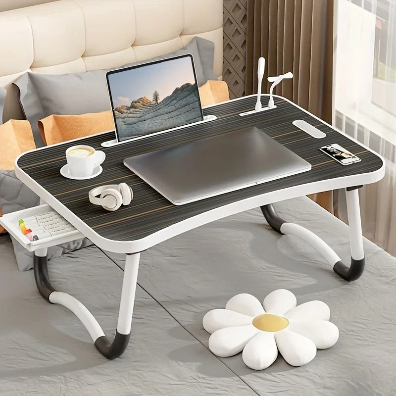 Portable Laptop Desk With Usb Light Small Fan Cup Holder Tablet Slot Lifting Handle 9