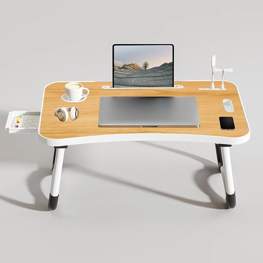 Portable Laptop Desk With Usb Light Small Fan Cup Holder Tablet Slot Lifting Handle 2