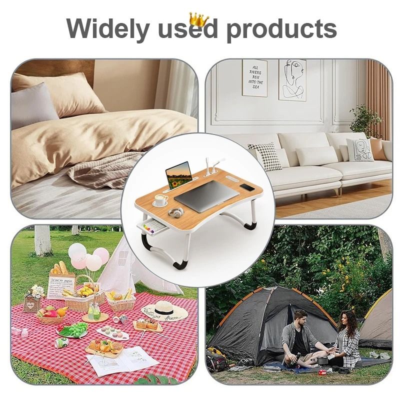 Portable Laptop Desk With Usb Light Small Fan Cup Holder Tablet Slot Lifting Handle 5