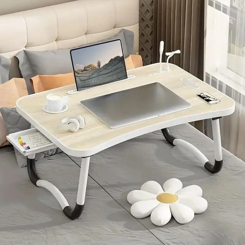 Portable Laptop Desk With Usb Light Small Fan Cup Holder Tablet Slot Lifting Handle 8
