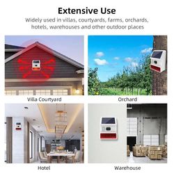 solar powered wireless outdoor siren with sound and light alarm