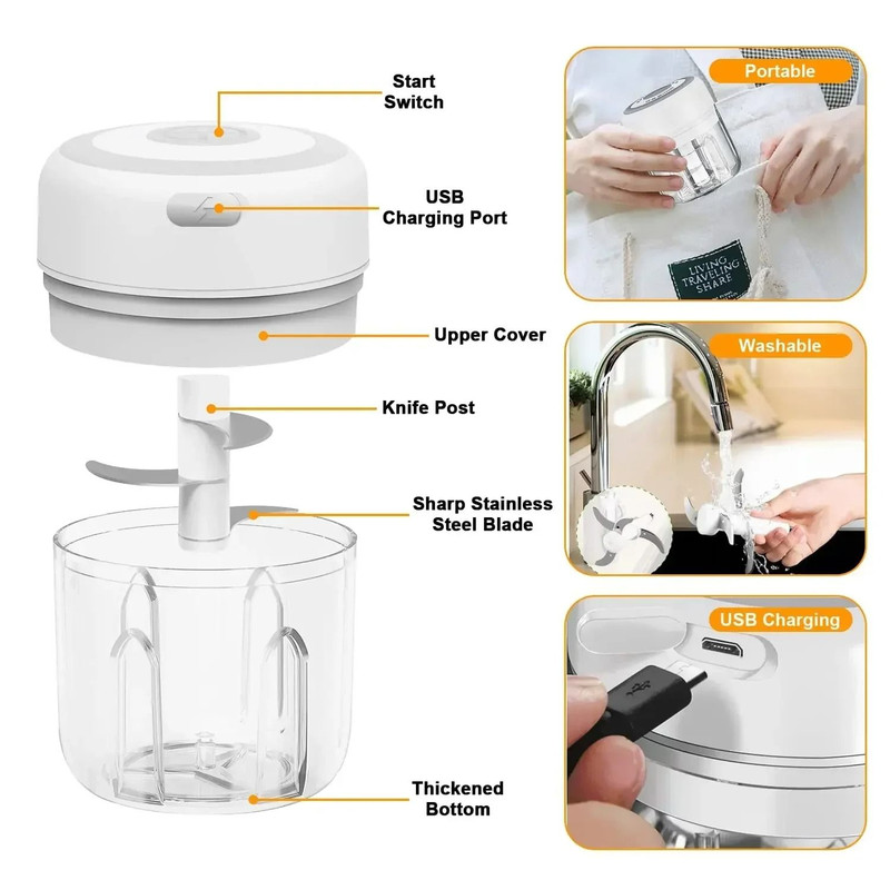 Electric Garlic Chopper USB Rechargeable Mini Food Processor 3