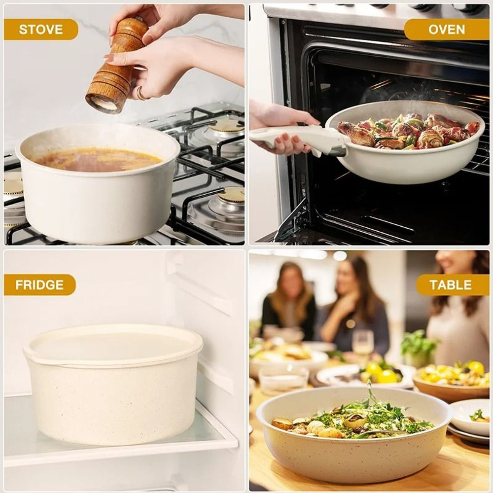 Ceramic Non Stick 21 Piece Cookware Set With Sensor Handle In Milky White 3