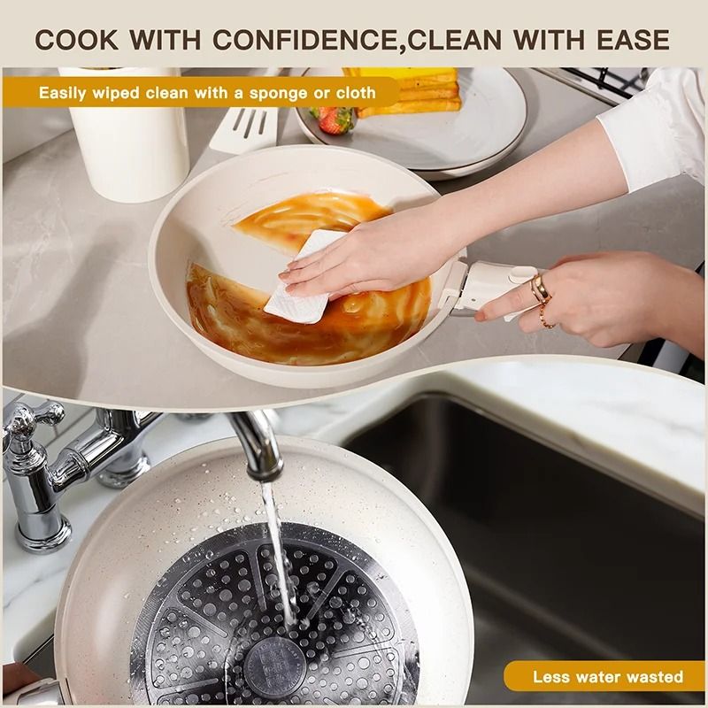 Ceramic Non Stick 21 Piece Cookware Set With Sensor Handle In Milky White 4