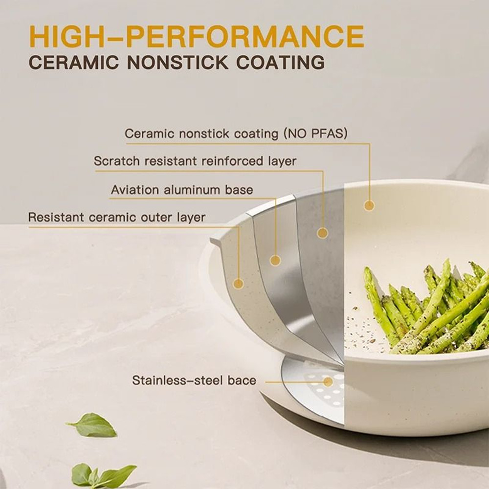 Ceramic Non Stick 21 Piece Cookware Set With Sensor Handle In Milky White 5