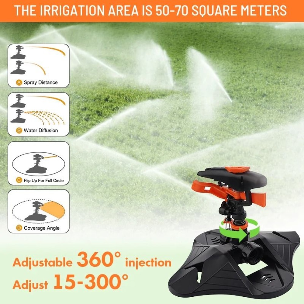Automatic 360 Rotating Garden Sprinkler With Adjustable Coverage 0