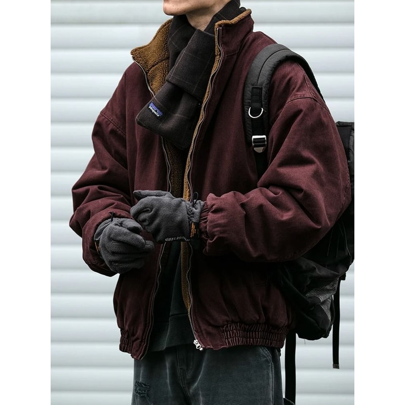 Mens Polar Fleece Winter Jacket Warm Thick Vintage Streetwear Style 0