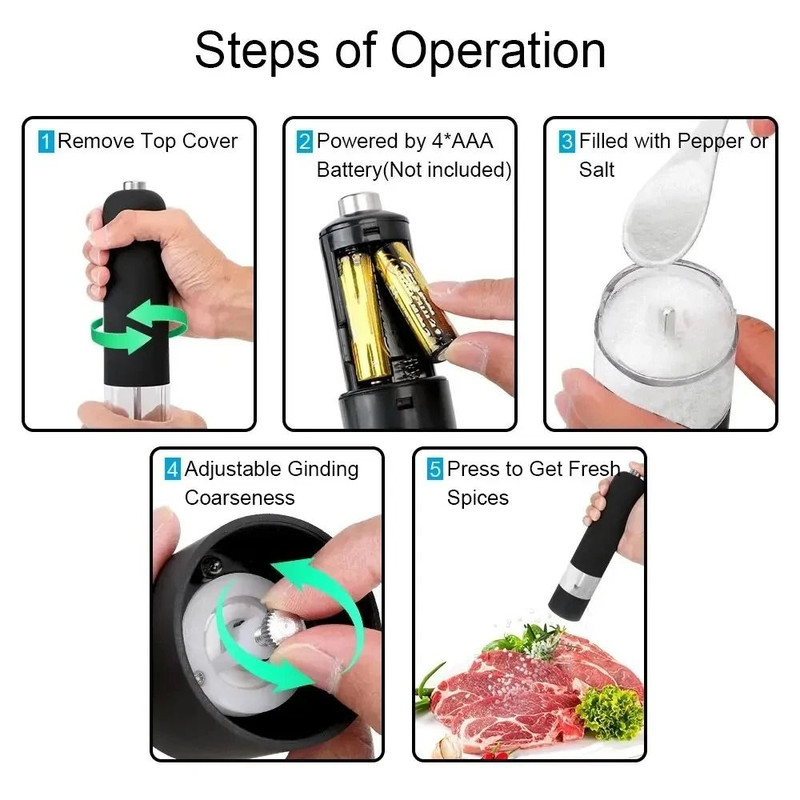 Electric Automatic Pepper And Salt Grinder With LED Light 4
