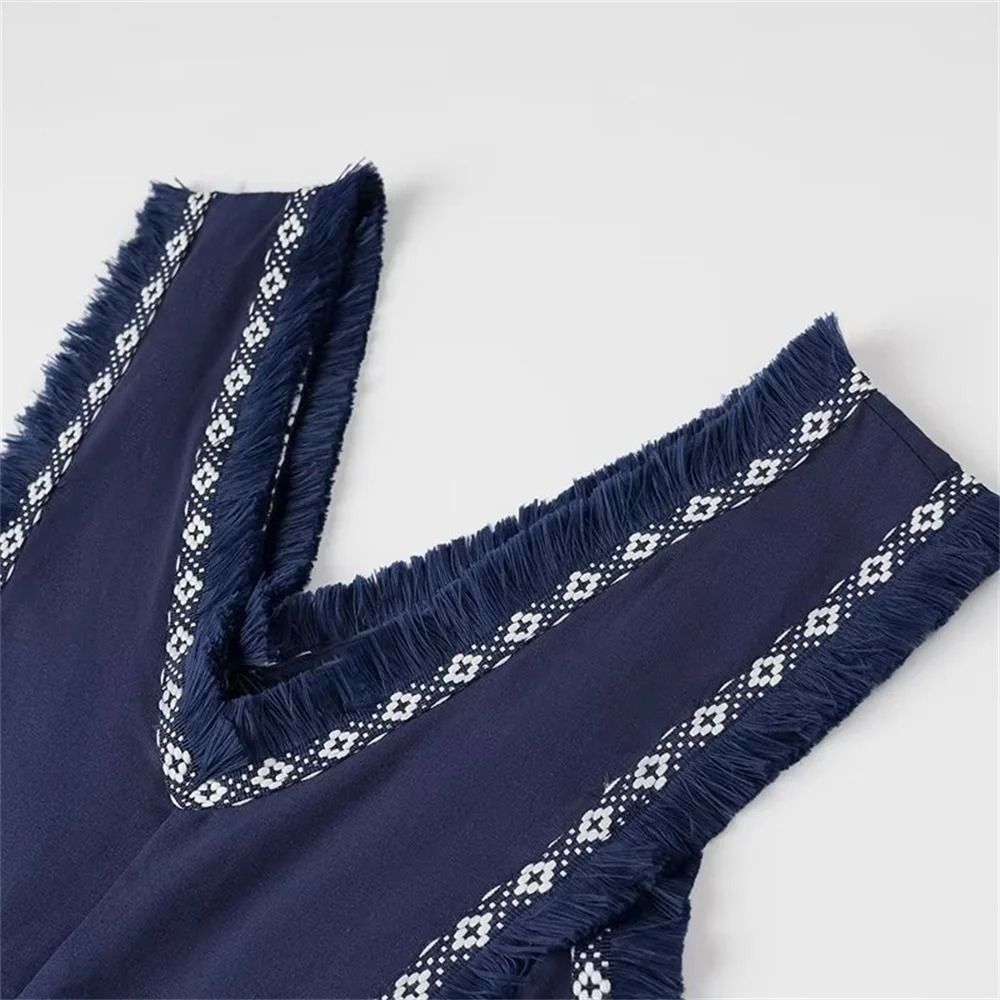 Sleeveless V Neck Tassel Summer Dress 3