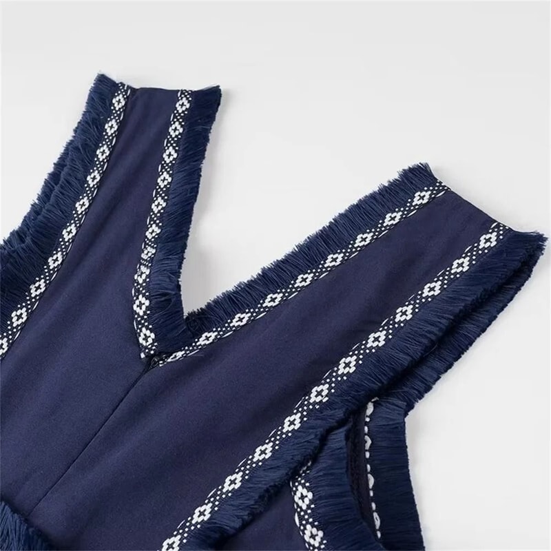 Sleeveless V Neck Tassel Summer Dress 5