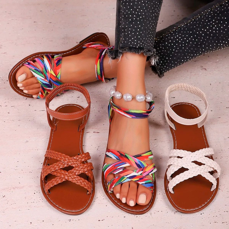 Womens Summer Flat Sandals Comfortable Roman Strap Design With Non Slip Rubber Sole 5
