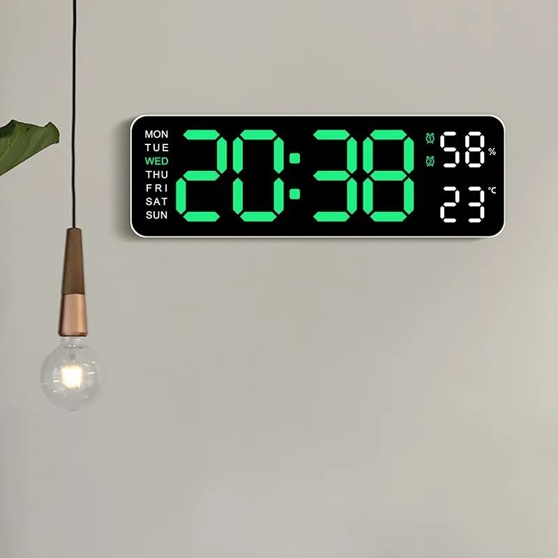 Large Digital Wall Clock With Temperature Humidity Auto Dimming USB Powered 0