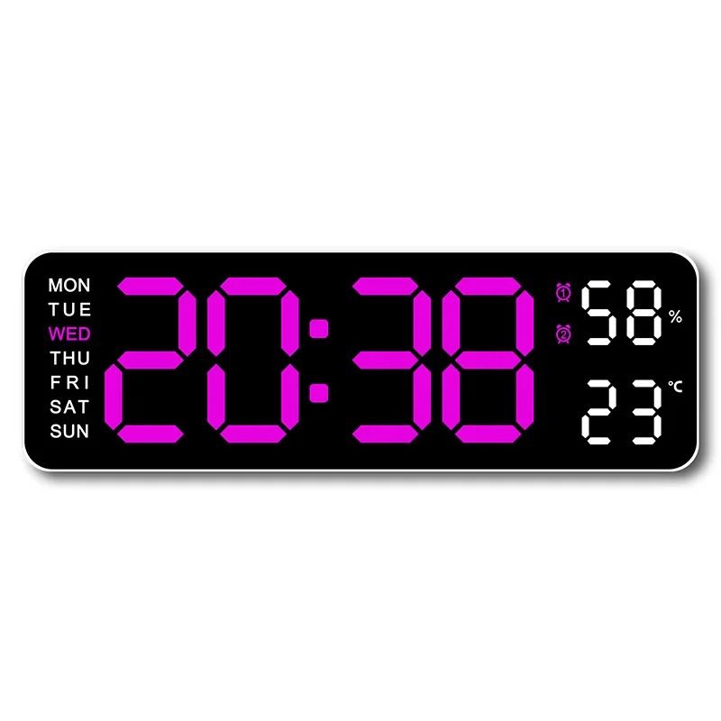 Large Digital Wall Clock With Temperature Humidity Auto Dimming USB Powered 9