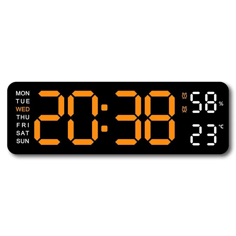 Large Digital Wall Clock With Temperature Humidity Auto Dimming USB Powered 10