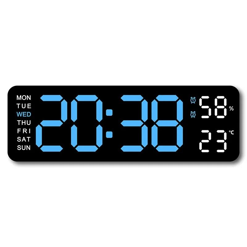 Large Digital Wall Clock With Temperature Humidity Auto Dimming USB Powered 11