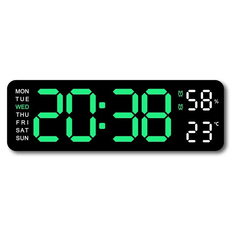 Large Digital Wall Clock With Temperature Humidity Auto Dimming USB Powered 12