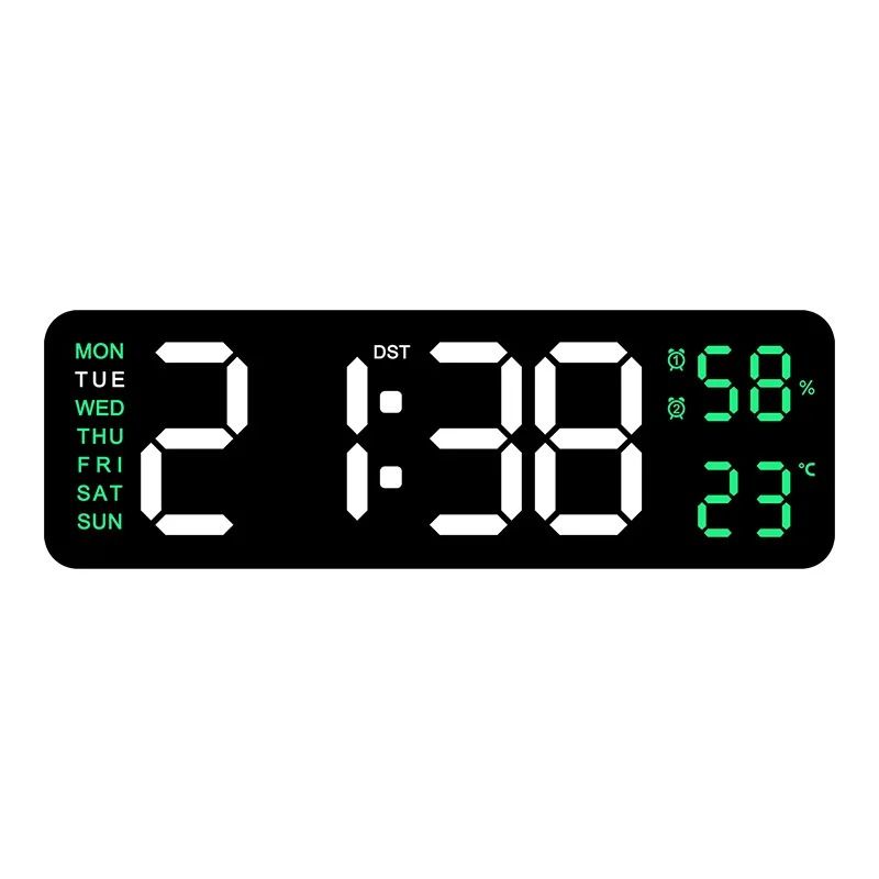 Large Digital Wall Clock With Temperature Humidity Auto Dimming USB Powered 14