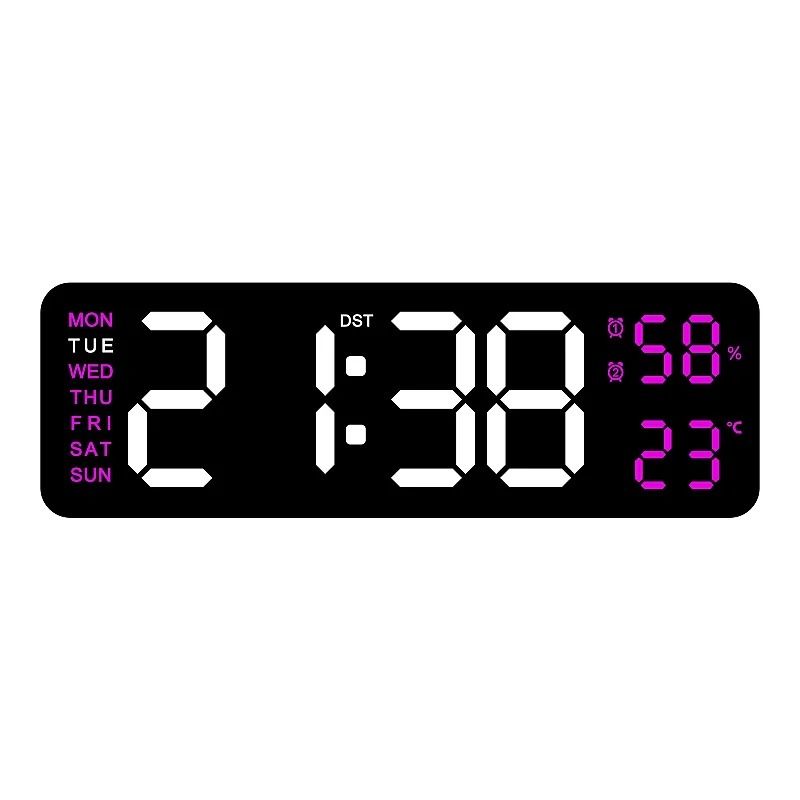 Large Digital Wall Clock With Temperature Humidity Auto Dimming USB Powered 15