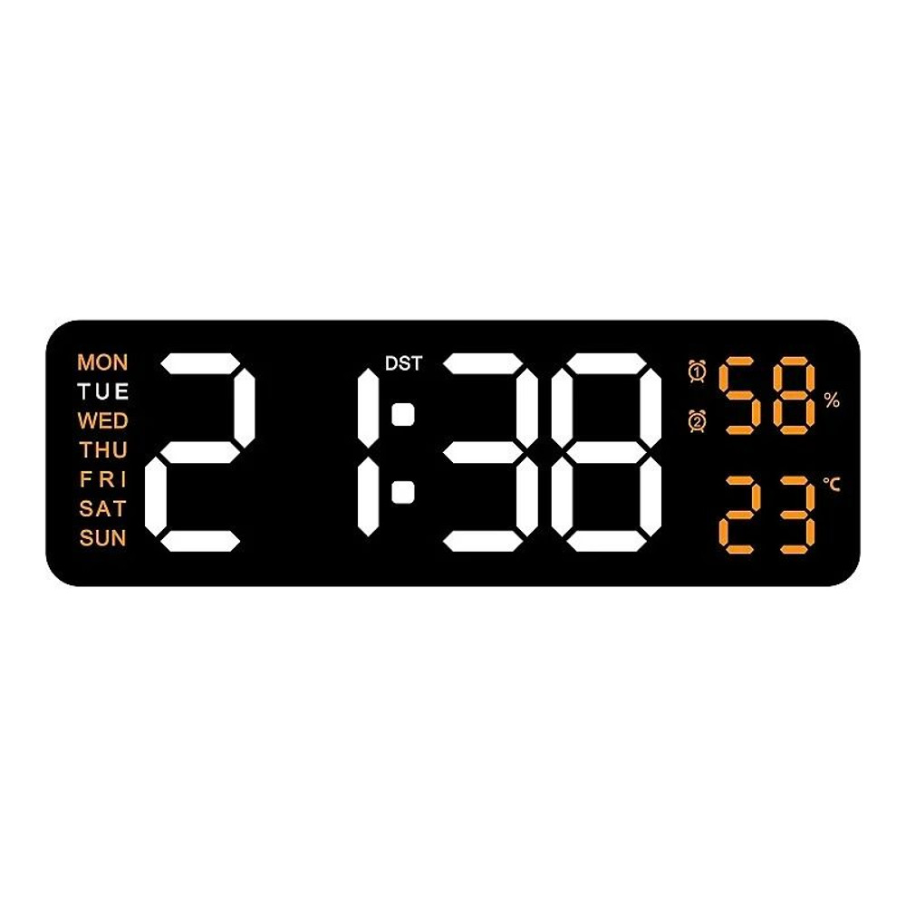 Large Digital Wall Clock With Temperature Humidity Auto Dimming USB Powered 16