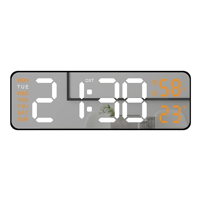 Large Digital Wall Clock With Temperature Humidity Auto Dimming USB Powered 17