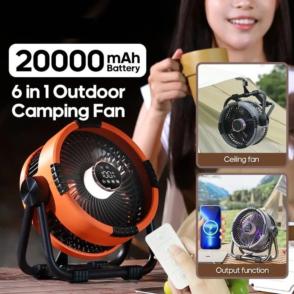 Multifunctional Camping Fan With Rechargeable Battery LED Light And Power Bank 0