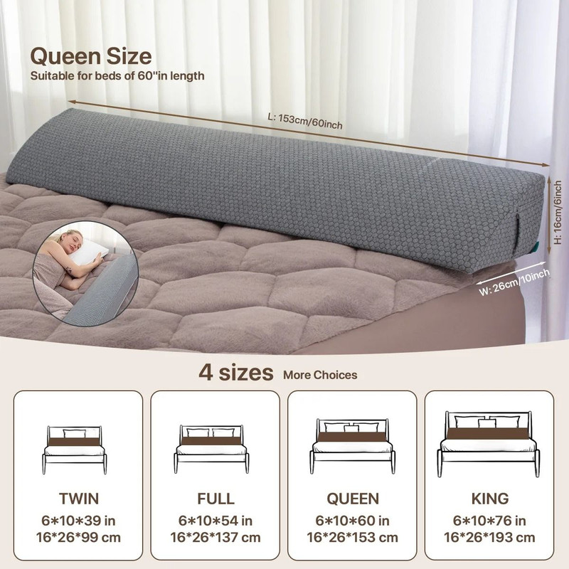 Memory Foam Bed Gap Filler Wedge Pillow With Side Pockets 3