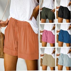 high waist wide leg twill summer shorts for women