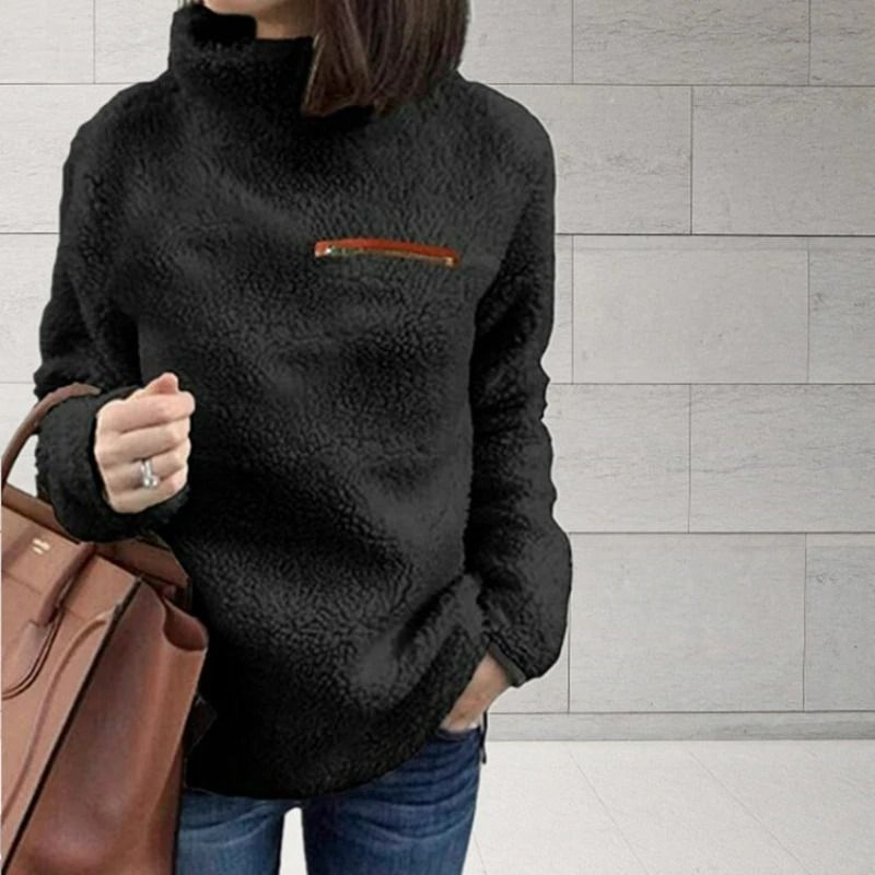 Womens Winter Soft Turtleneck Pullover Sweater With Zipper 1