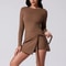 High Neck Long Sleeve Tennis Dress With Wrap Skirt And Built In Shorts 8
