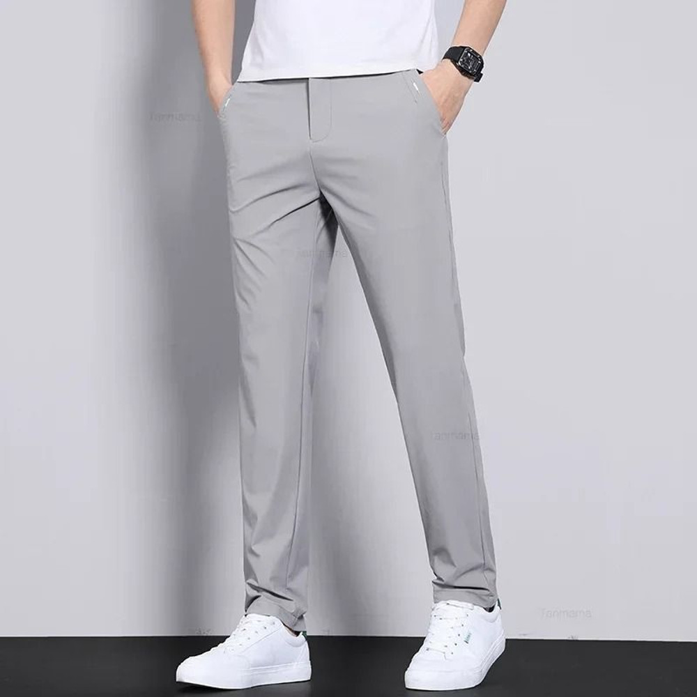 Mens Ultra Thin Quick Dry Elastic Trousers Summer Slim Straight Pants 1